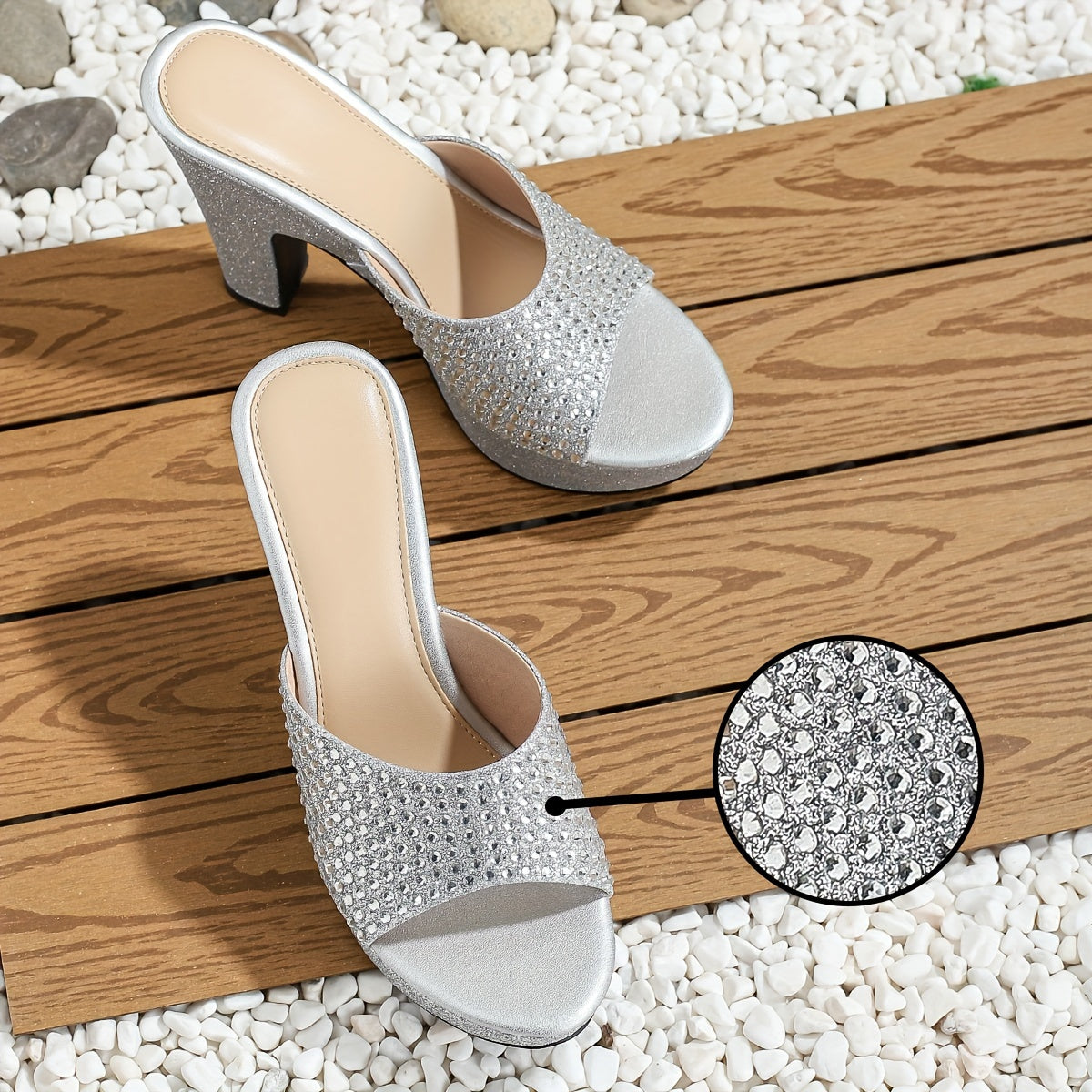 Elegant Women'S Rhinestone Metallic Thick-Soled High-Heeled Sandals, Perfect for Parties And Nightclubs, Stylish And Versatile., Women Shoes