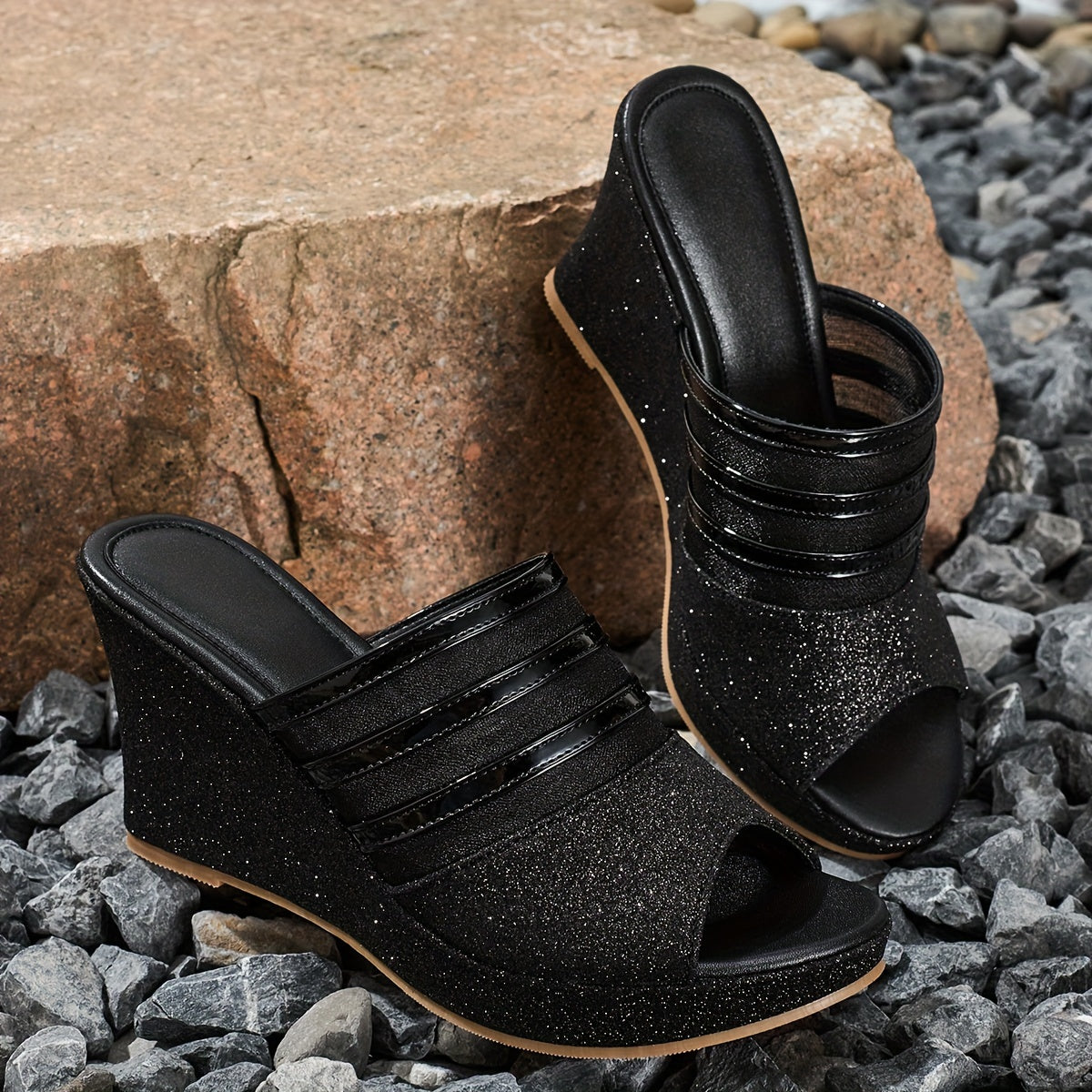 Elegant Women's Casual Wedge Sandals, Fashionable and Beautiful Lace Design, Comfortable Thick Sole Versatile Slip-On, Suitable for Parties and Banquets, Women Shoes