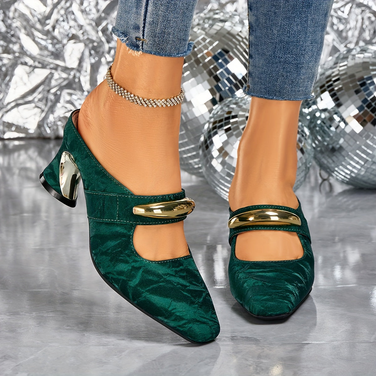 Elegant Women's / Single Buckle Pointed Toe High Heel Sandals / Chunky Heel Square Toe Women's Shoes / Women Shoes