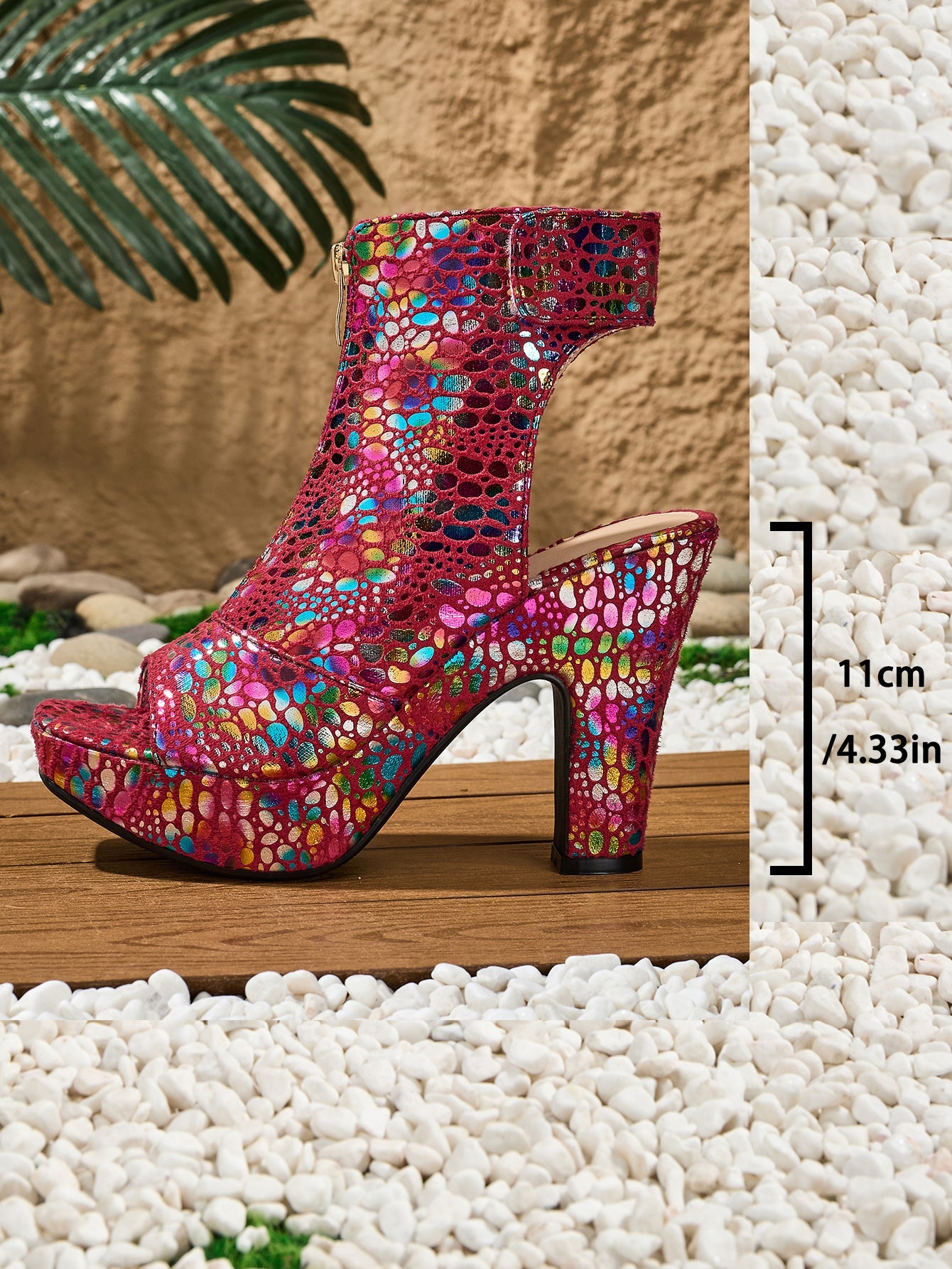 Elegant Women'S High-Heeled Open-Toe Sandals with a High-Top Zipper, Featuring a Printed Ethnic Style And Square Toe Design, Suitable for Weddings, Banquets, Parties, And Any Occasion for Wearing High Heels., Women Shoes