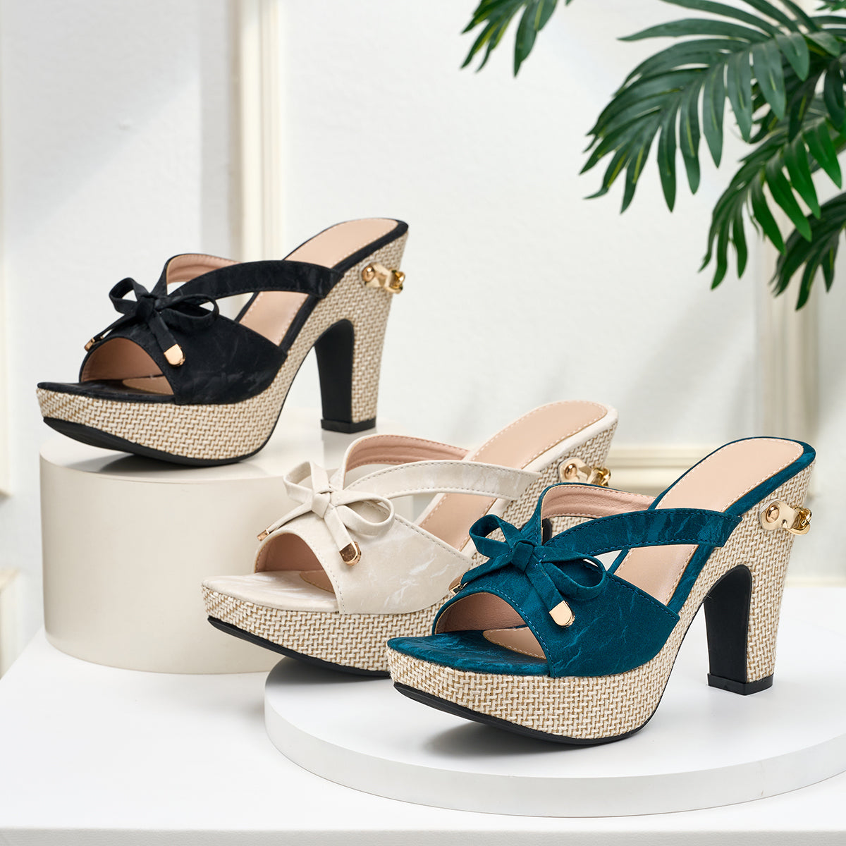Elegant Women'S High-Heeled Sandals with a Bow And Square Toe, Women Shoes