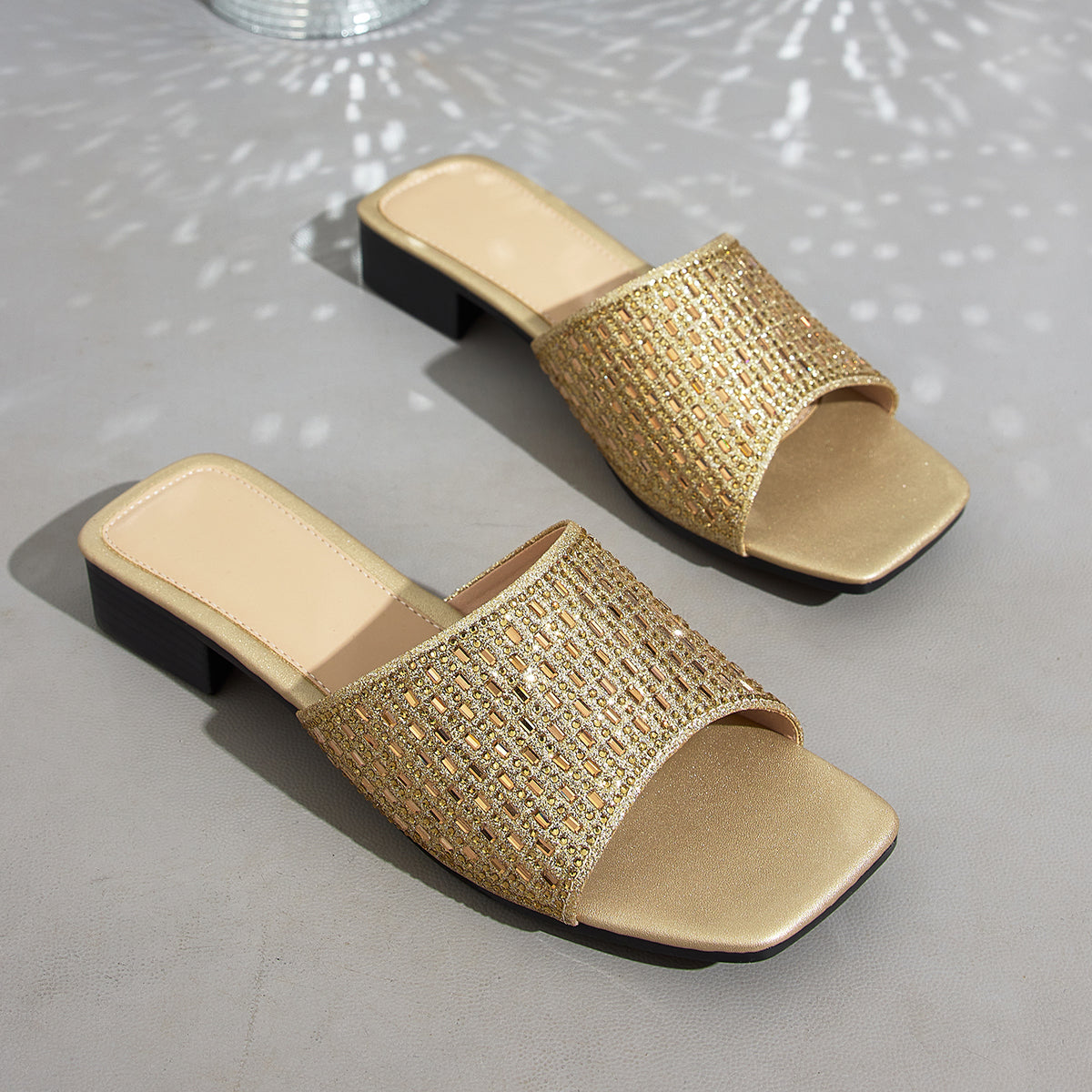 Elegant Women'S Eye-Catching Rhinestone Square-Toe Sandals, Women Shoes