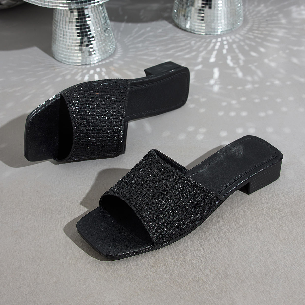 Elegant Women'S Eye-Catching Rhinestone Square-Toe Sandals, Women Shoes