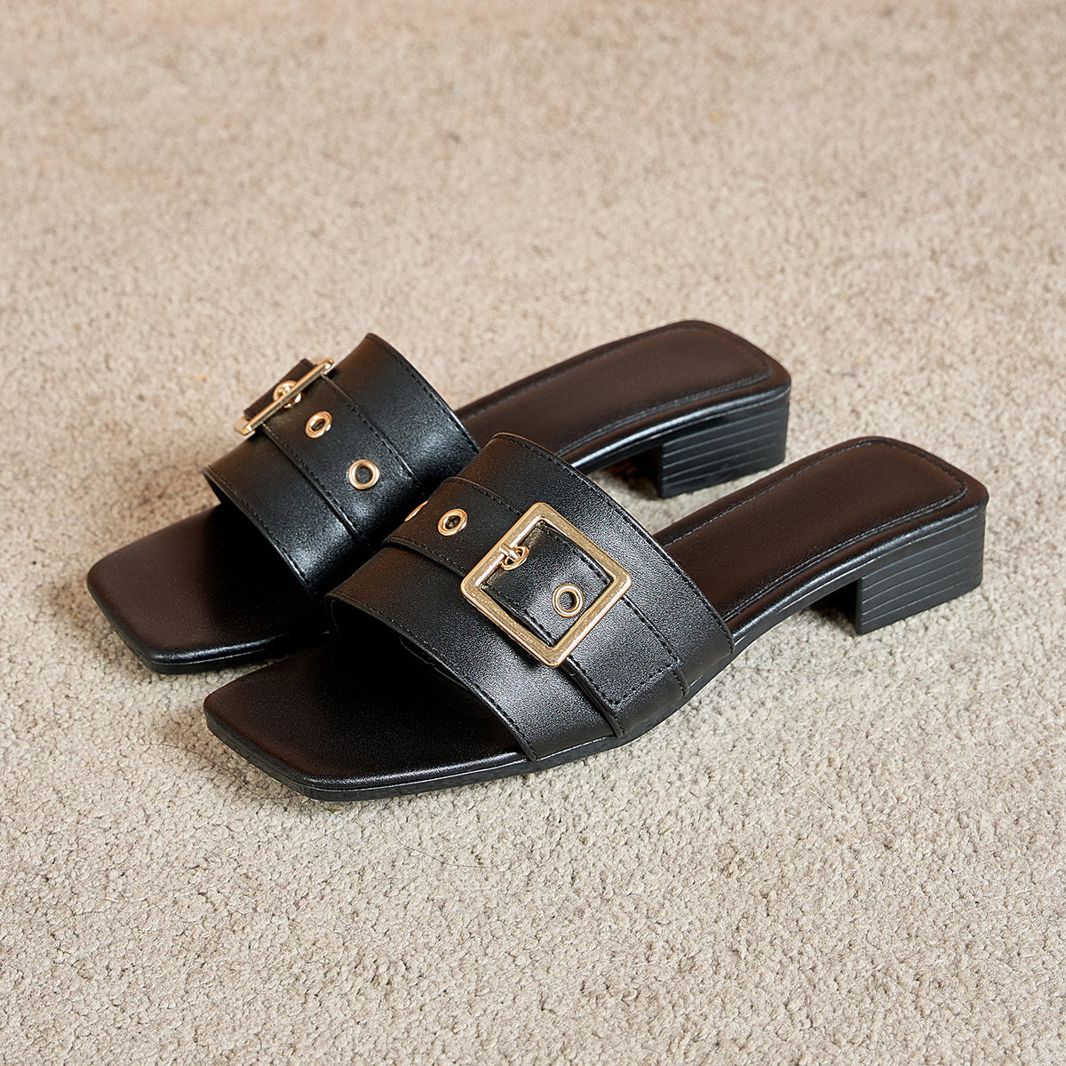 Elegant Women's Fashion Square Buckle Slippers, Women Shoes