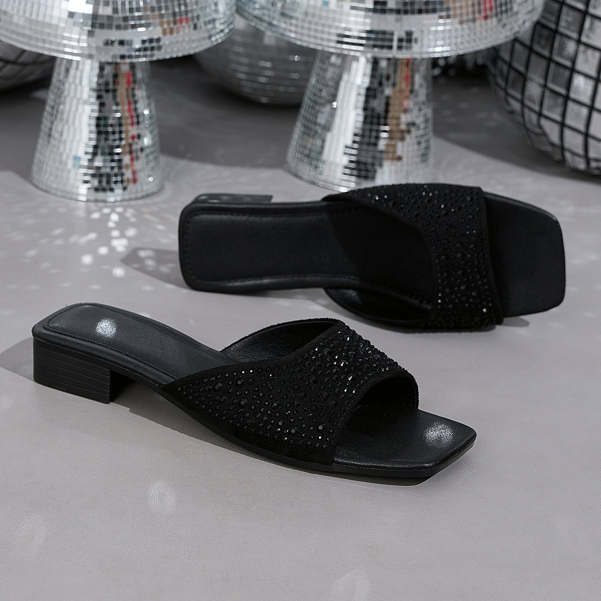 Elegant Women's Low-Heel Square-Toe Sandals with Accents, Women Shoes