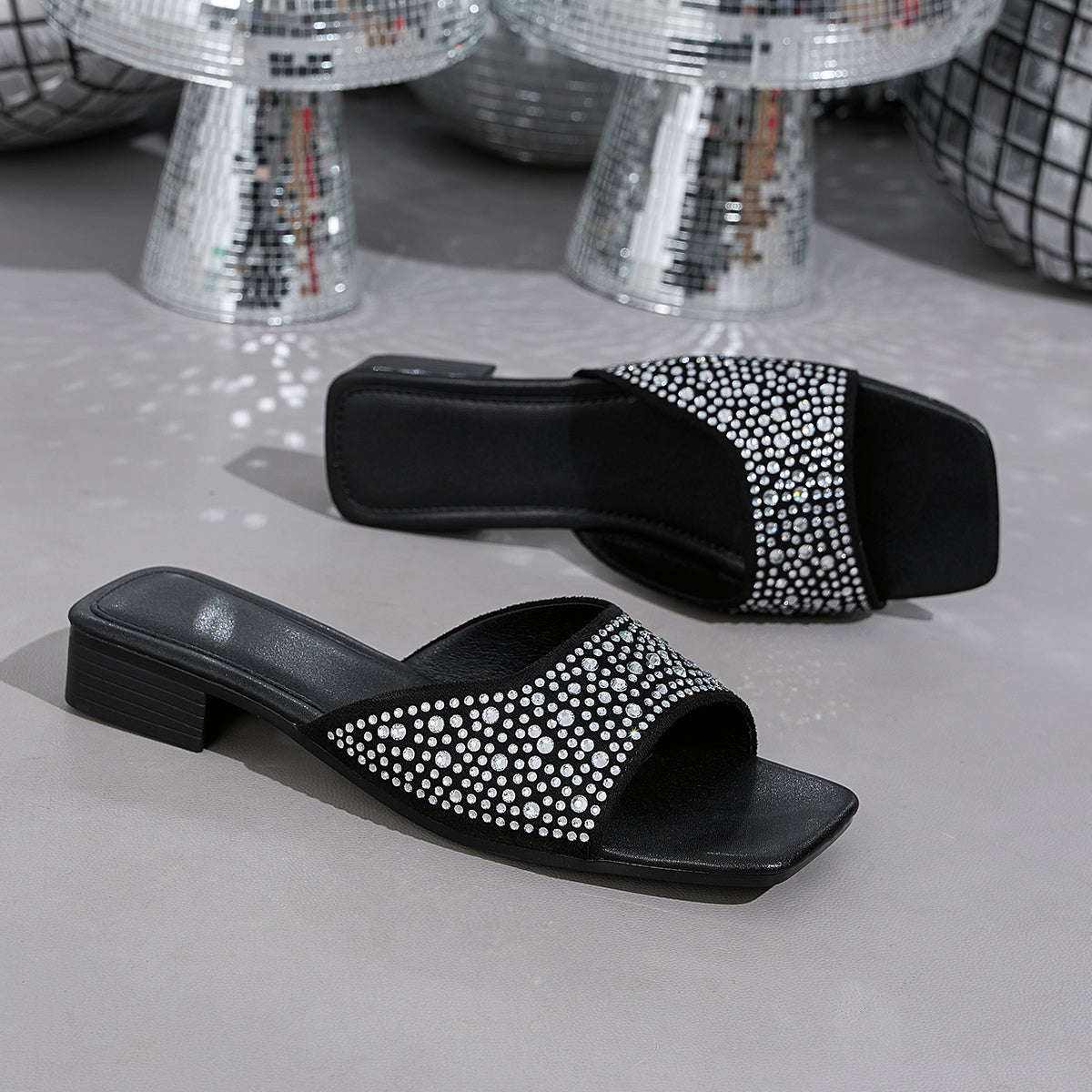 Elegant Women's Low-Heel Square-Toe Sandals with Accents, Women Shoes