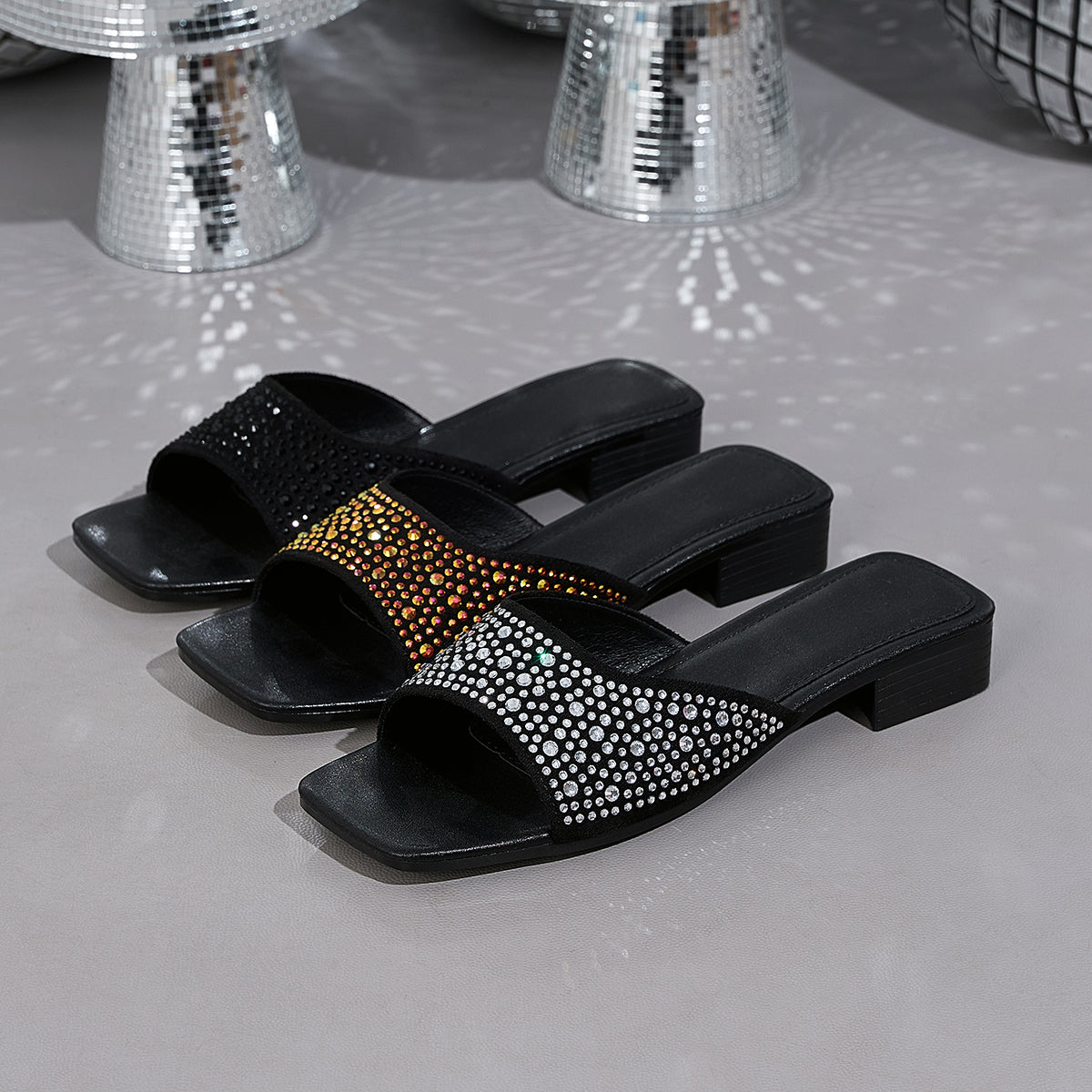 Elegant Women's Low-Heel Square-Toe Sandals with Accents, Women Shoes