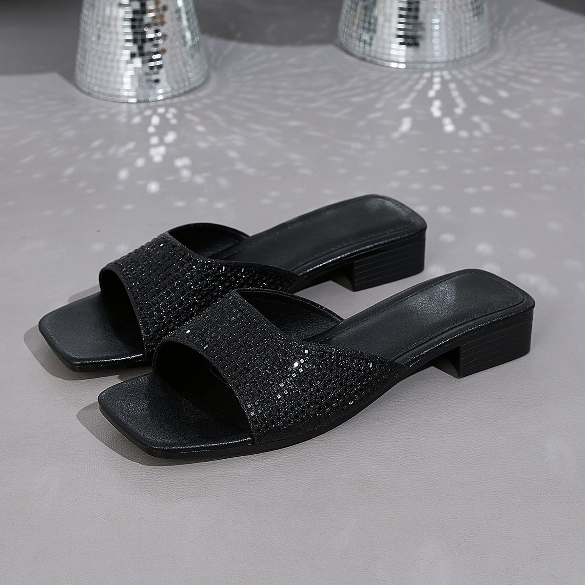 Elegant Women's Square-Toe Sandals with Sparkling Rhinestones, Women Shoes