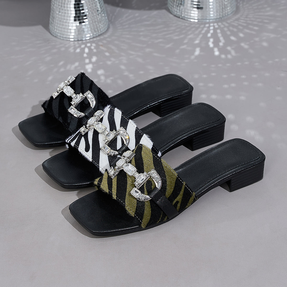 Elegant Women'S Zebra Print Rhinestone Buckle Versatile Sandals, Women Shoes