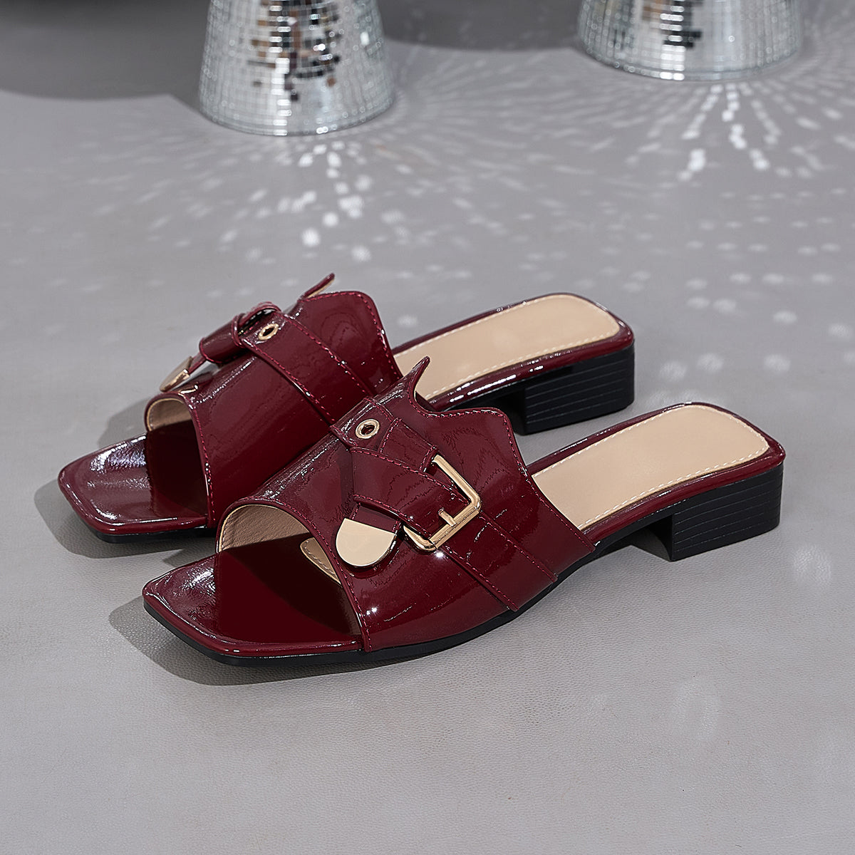 Elegant Women'S Stylish Patent Square-Toed Sandals, Women Shoes