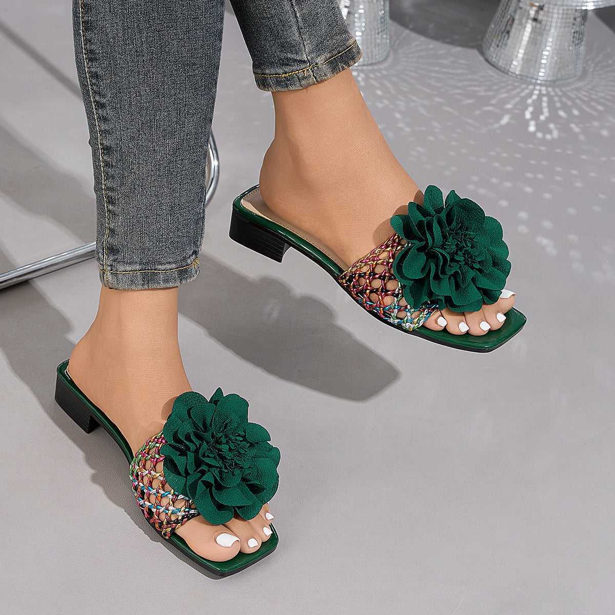 Elegant Women's Colorful Woven Flip-Flops, Women Shoes
