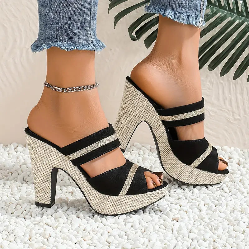 Elegant Women'S Casual And Comfortable High-Heeled Sandals for All Seasons, Featuring a Bohemian Style with Thick Soles, Perfect for Parties And Nightclubs., Women Shoes