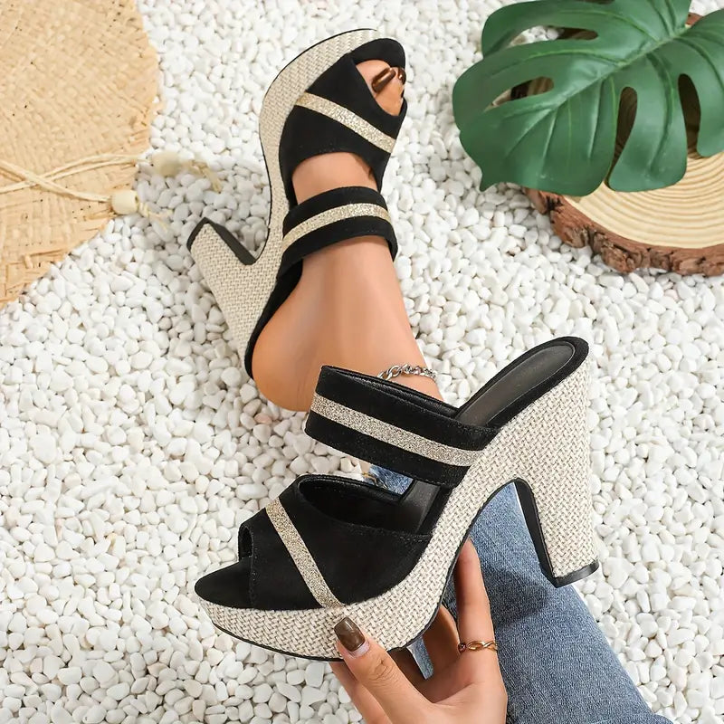 Elegant Women'S Casual And Comfortable High-Heeled Sandals for All Seasons, Featuring a Bohemian Style with Thick Soles, Perfect for Parties And Nightclubs., Women Shoes