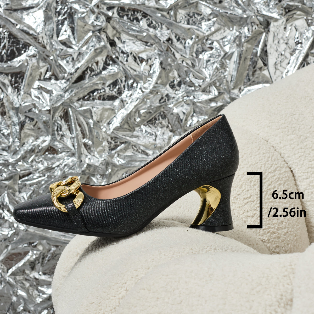 Elegant Women's Casual and Fashionable Small Square Metal Buckle High Heels, Comfortable and Versatile with Thick Heels, Suitable for Work, Leisure, Professional Parties, Women Shoes