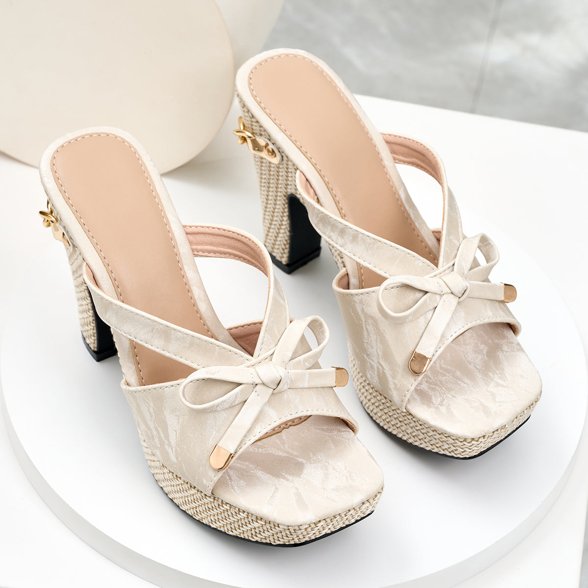 Elegant Women'S High-Heeled Sandals with a Bow And Square Toe, Women Shoes