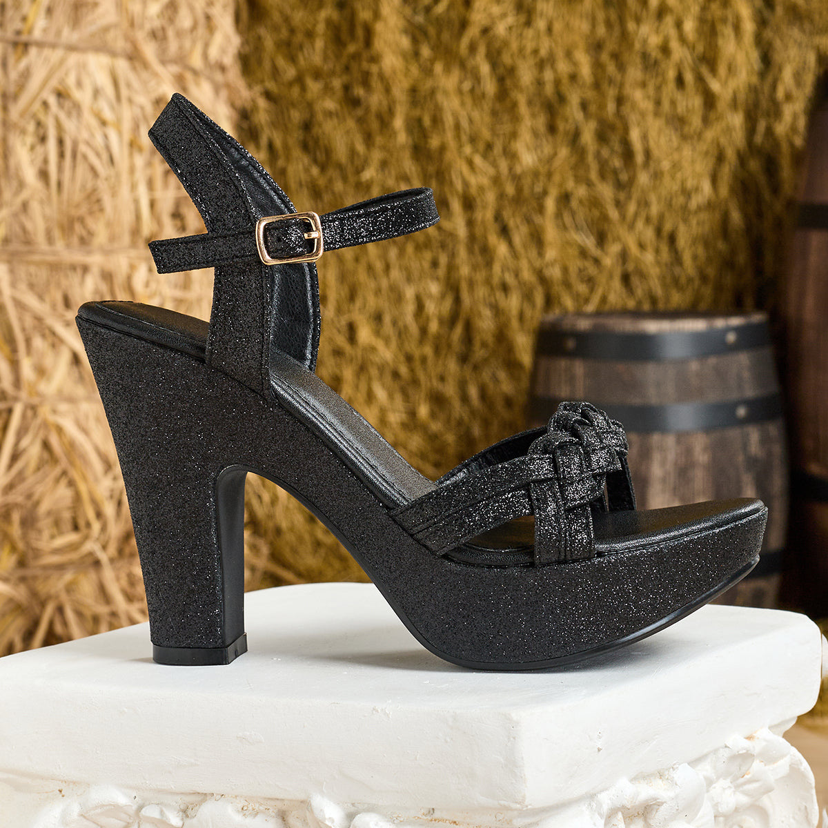 Elegant Comfortable Women's Chunky Heel Sandals | Woven Open-Toe Shoes for Parties Weddings Proms Beach Travel