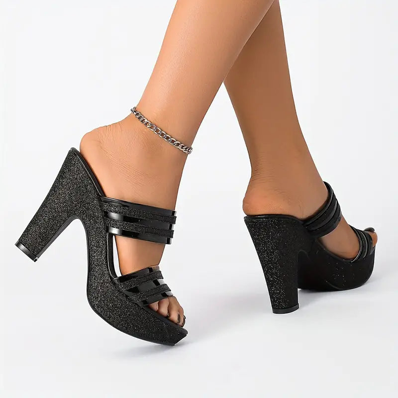 Elegant Women'S Versatile Chunky High-Heeled Mules, Perfect for Parties And Nightclubs., Women Shoes