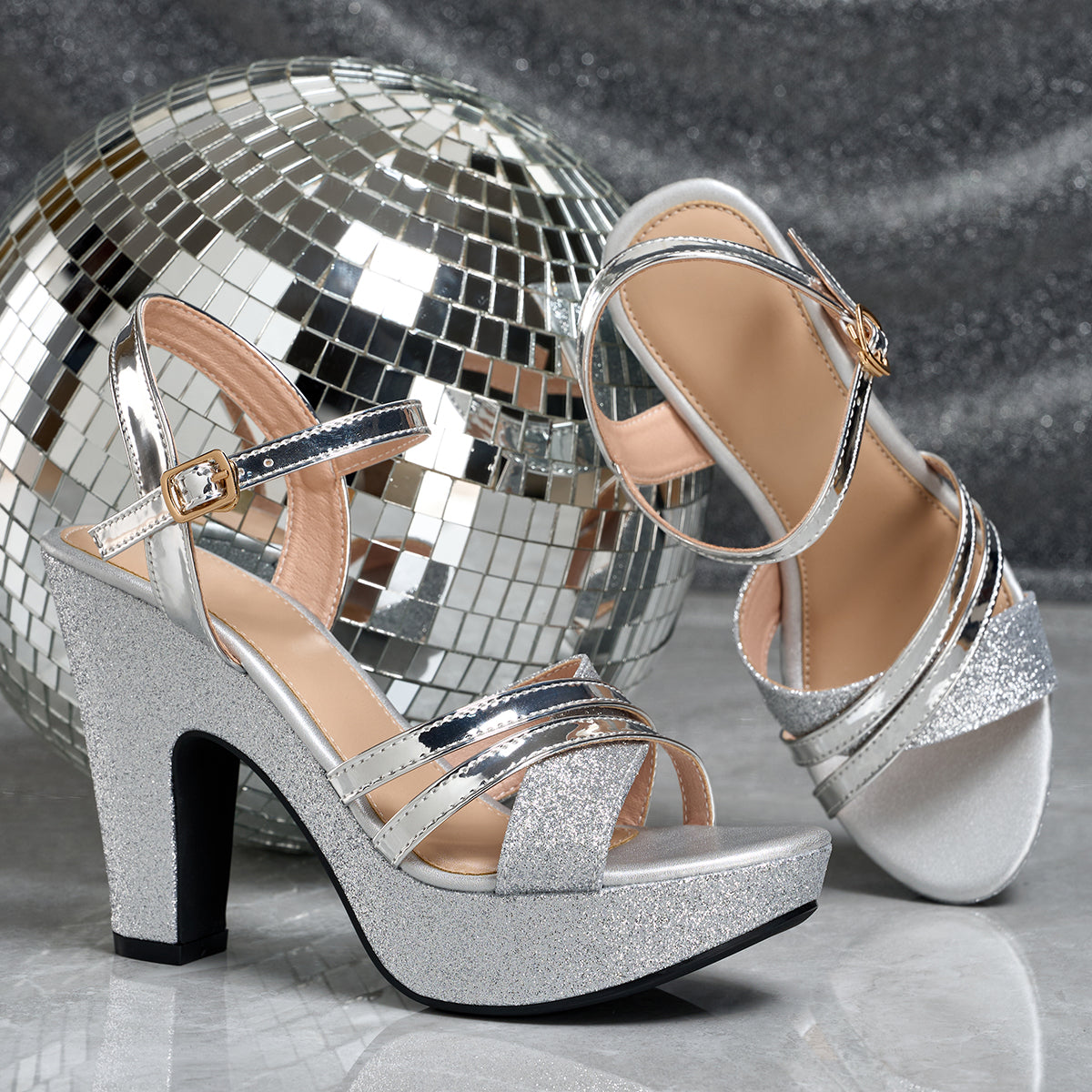 Elegant Women'S Metallic Sequined Party Wedding Shoes, Casual High-Heeled Sandals., Women Shoes