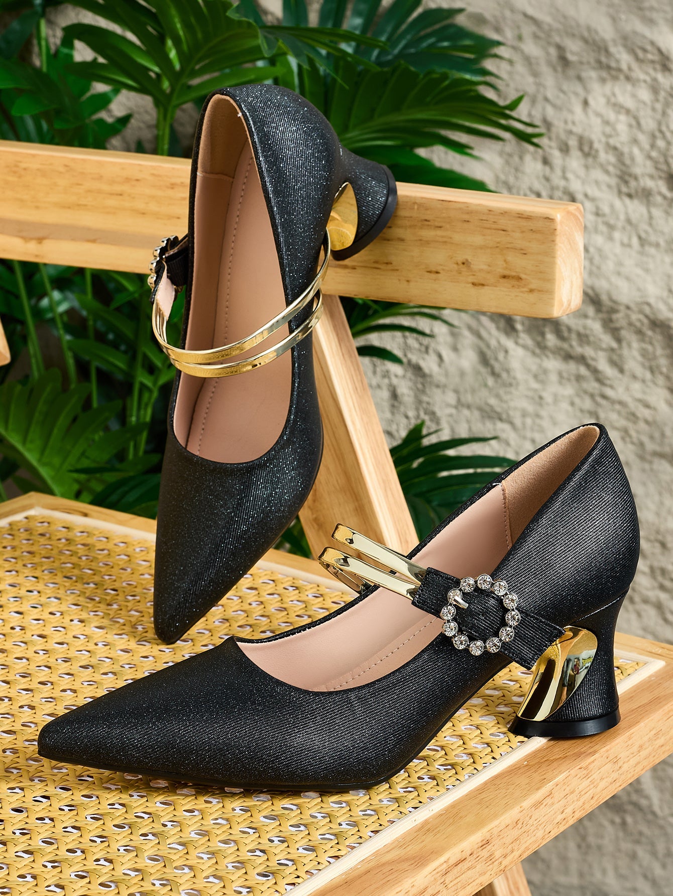 Elegant Ladies Casual Pointed High Heel Mules Comfortable Thick Heels All-match Style Suitable for Travel and Nightclub Parties, Women Shoes