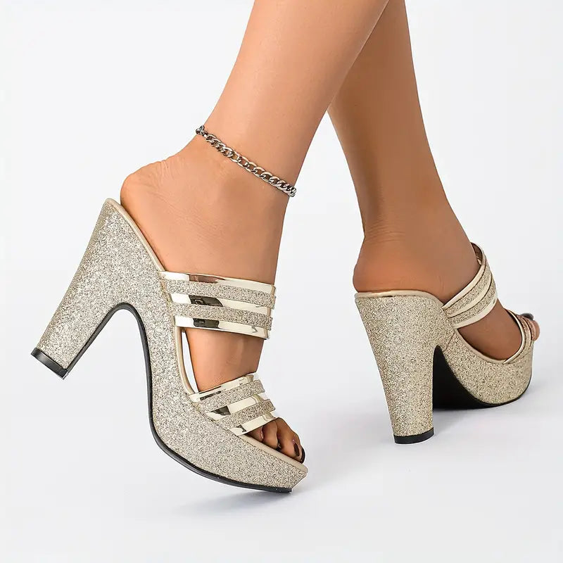 Elegant Women'S Versatile Chunky High-Heeled Mules, Perfect for Parties And Nightclubs., Women Shoes